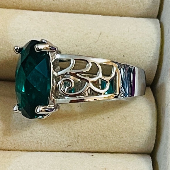 Sterling Silver 925 Green Quartz Gemstone Filigree Ring Size 9.75-10 Jewelry - Picture 2 of 8